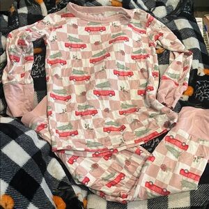 B55 Crew+Co 2pc LS Bamboo Pj’s— EUC, X-mas Van/Neutral Checks, 3t